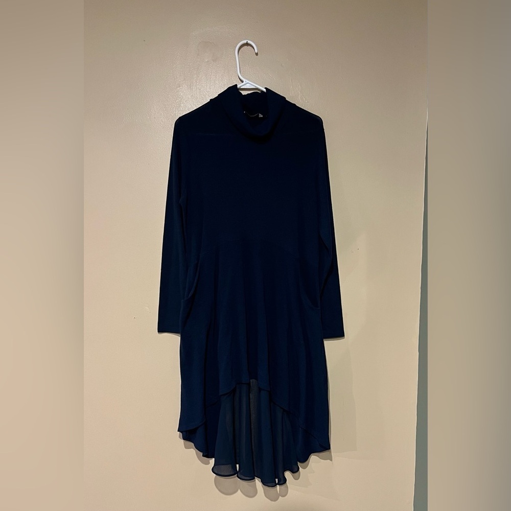 Soft Surroundings Knit Turtleneck Button Chiffon Hem High Low Midi Dress Size L